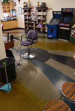 Stenciled and colored concrete floor - Cool Kidz Cuts