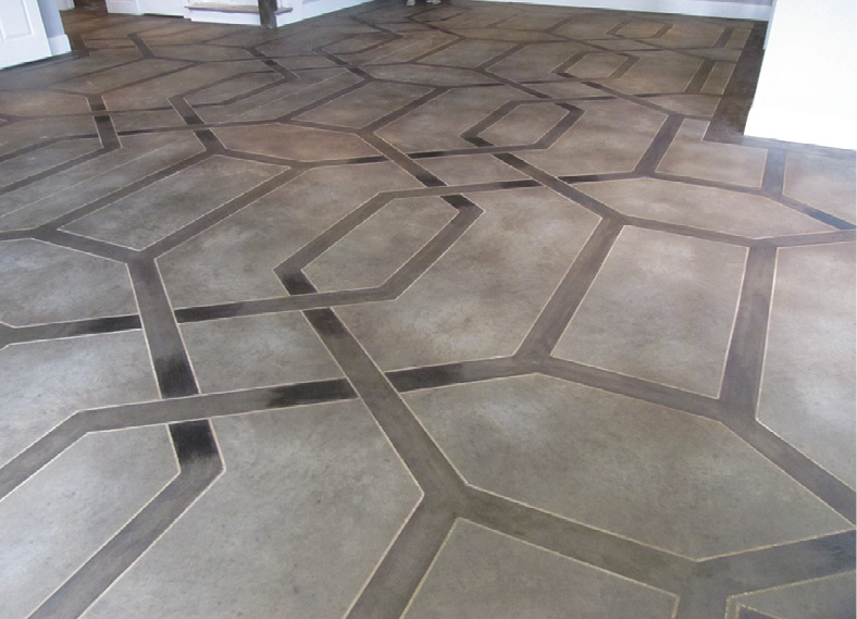 brown ribbon border pattern on concrete floor
