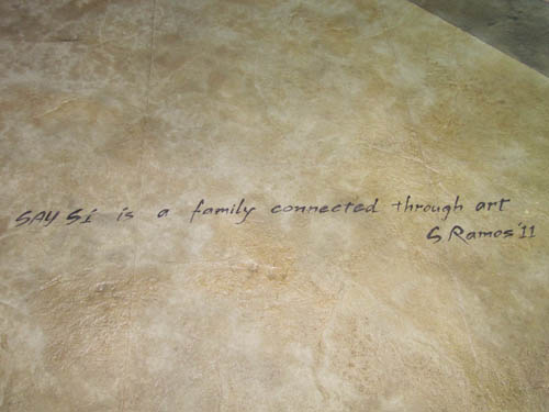 A closer look at the inspiring quotes embedded into the concrete.