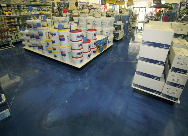 Floors At Swimming Pool Supply Stores Mimic Water With Epoxy