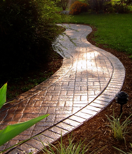 Curved Stamped Concrete Walkway, Greystone Masonry | Concrete Decor