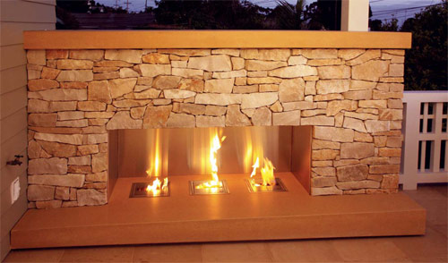 A fireplace installed on an outdoor balcony in Pacific Beach, Calif. The fireplace is 10 feet across and equipped with three EcoSmart burners. The top piece was hollow-cast, but its still heavy  it weighs about 600 pounds.