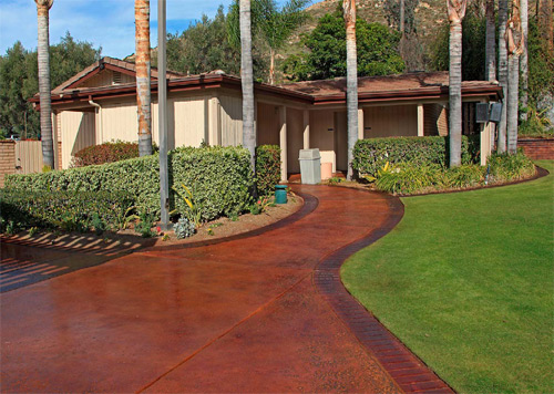 Sycuan Resort Driveway and walkway two tone stained concrete. Photos courtesy of Concrete Solutions