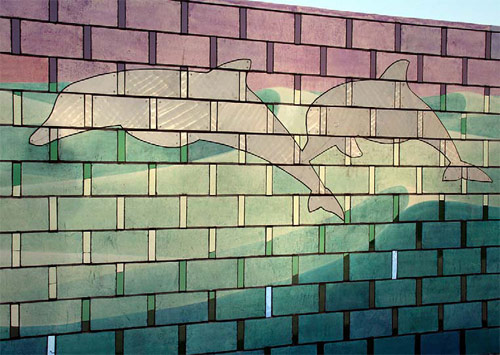 Mona Park Pool Mural - Although he does many of his murals with ceramic tiles, he felt that concrete would lend a more classic appeal to this project.