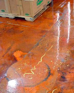Art flourishes made sense of the beat-up floor of this Nugget Market in Sacramento, Calif., and supported the client's cool and funky style.