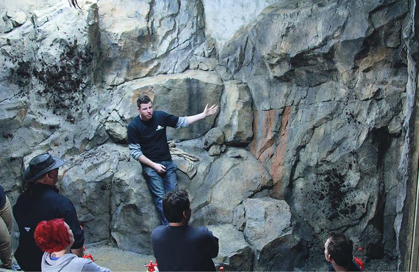 Warren Ness leads a class in concrete carving. While its possible to teach yourself the nuances of vertical concrete, a class or two with an experienced instructor can make a big difference in keeping clients happy and showing a profit.