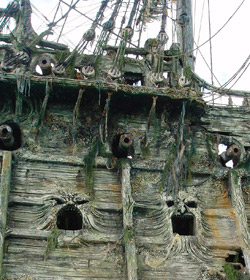 Concrete pirate ship made of concrete overlays for the movie Pirates of the Carribean in Hollywood