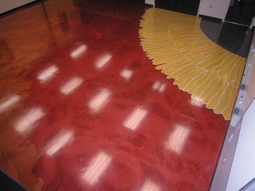 Yellow sunflower concrete overlay in Christian high school Michigan