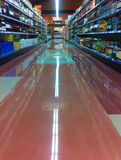 Concrete Genius, a Trinidad contractor, completed 16,000 square feet of polished overlay work at this Hi-Lo Food Store in Maraval, Trinidad.