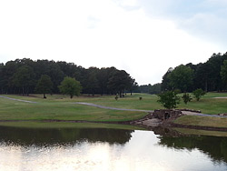 Exposure increased when taking a photo over a pond at a golf course using a Samsung Galaxy phone.