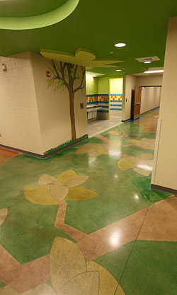 Colored concrete in a school