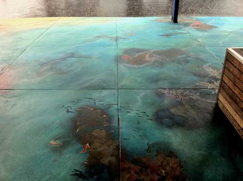 Concrete floor was transformed into an ocean reef.